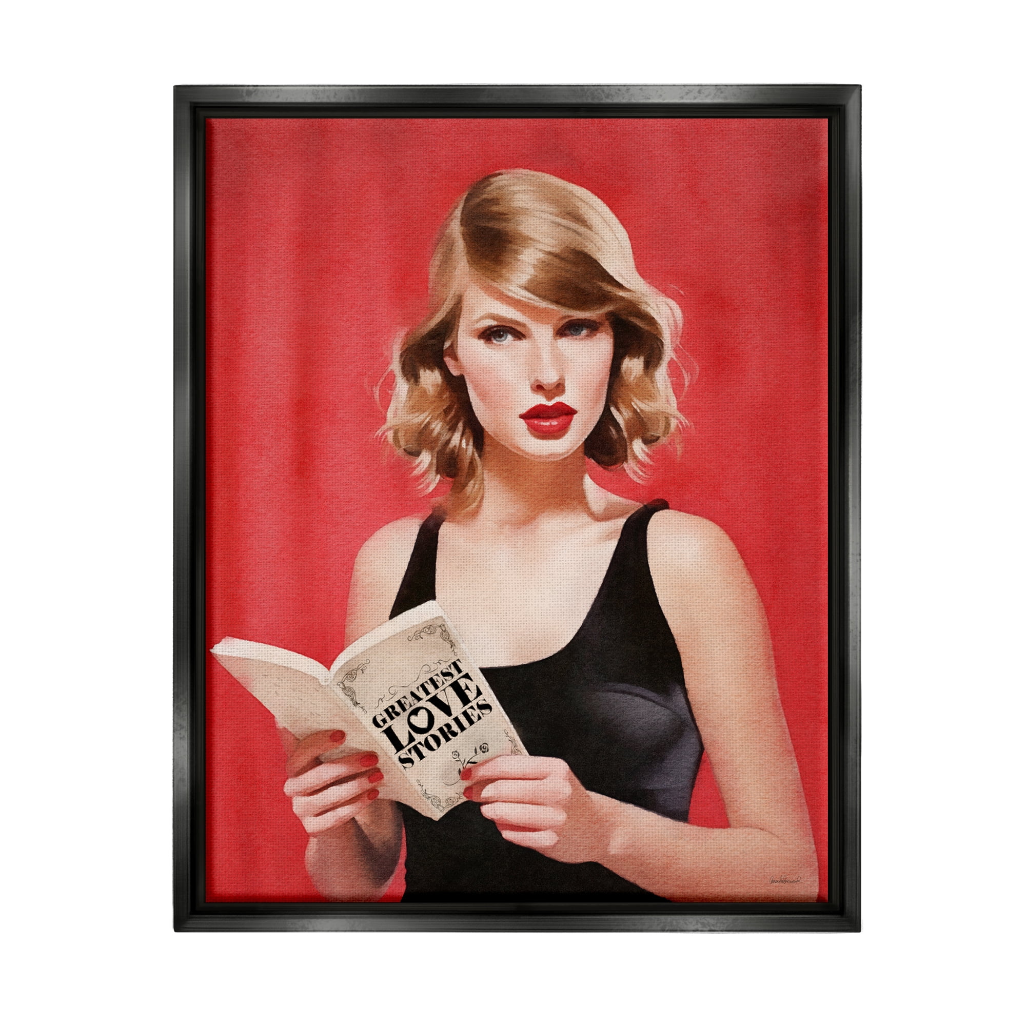 Stupell Industries Popstar Love Stories Literature & Flim Painting Black Floater Framed Canvas Art Print Wall Art, 25 x 31