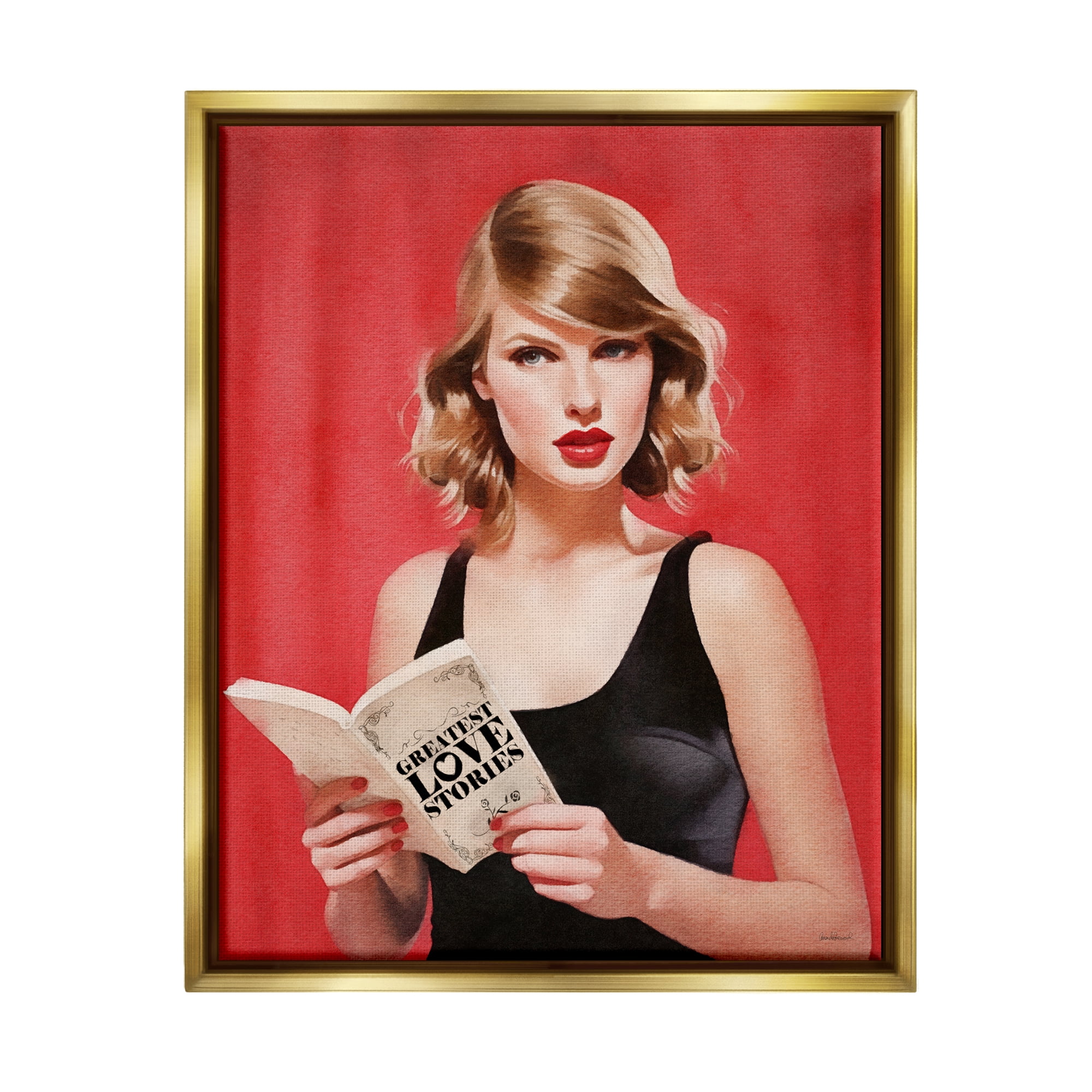 Stupell Industries Popstar Love Stories Literature & Flim Painting Gold Floater Framed Canvas Art Print Wall Art, 25 x 31