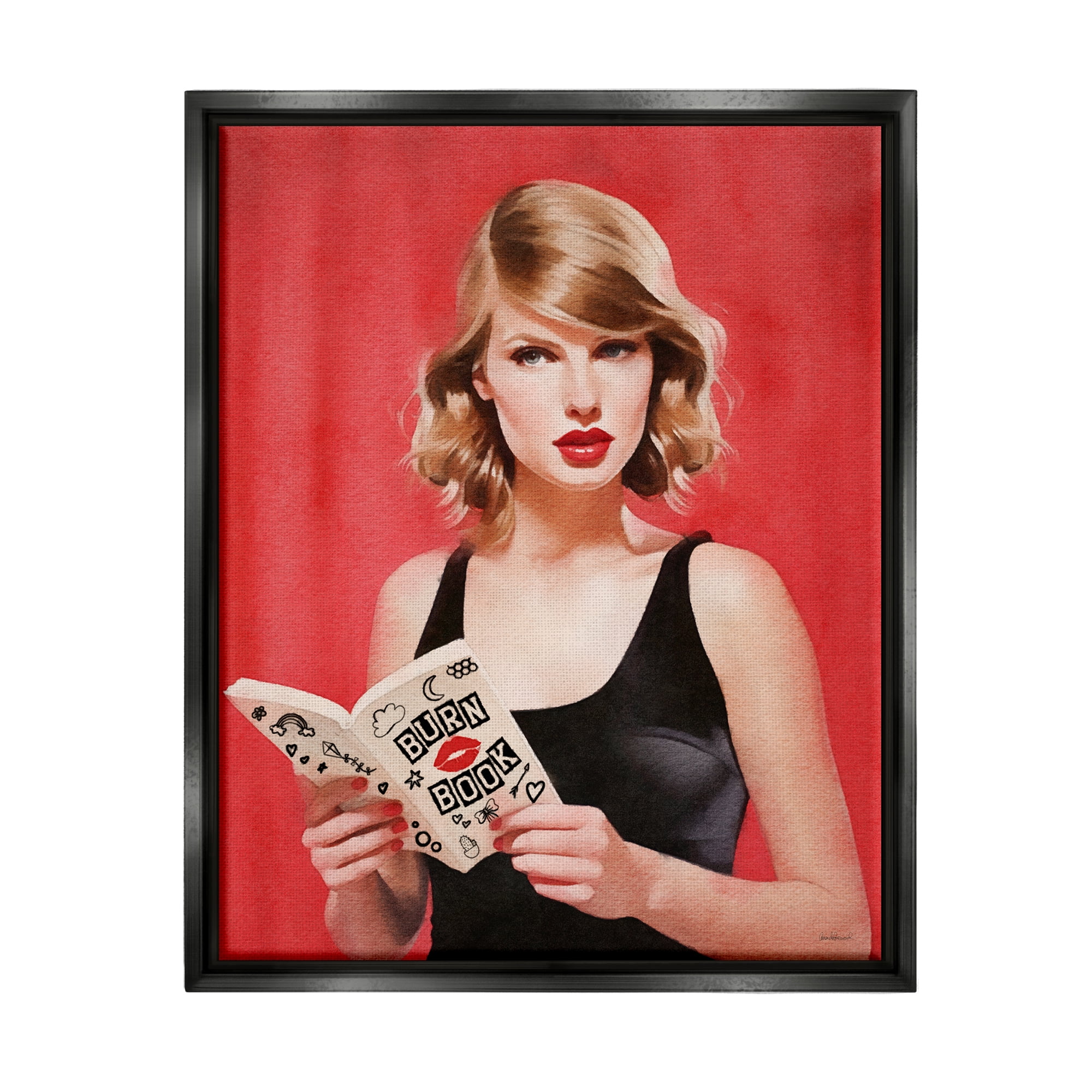 Stupell Industries Popstar Reading Book Red Literature & Flim Painting Black Floater Framed Canvas Art Print Wall Art, 17 x 21