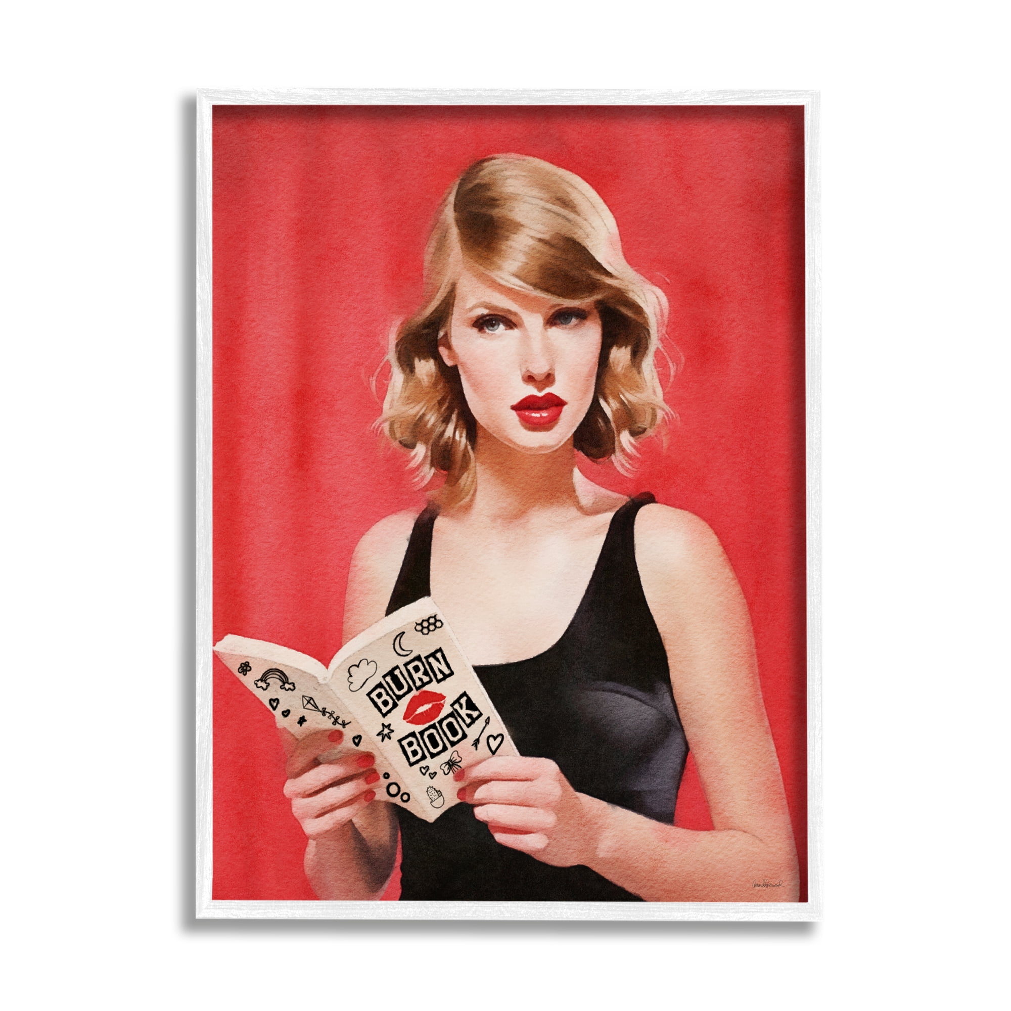 Stupell Industries Popstar Reading Book Red Literature & Flim Painting White Framed Art Print Wall Art, 16 x 20