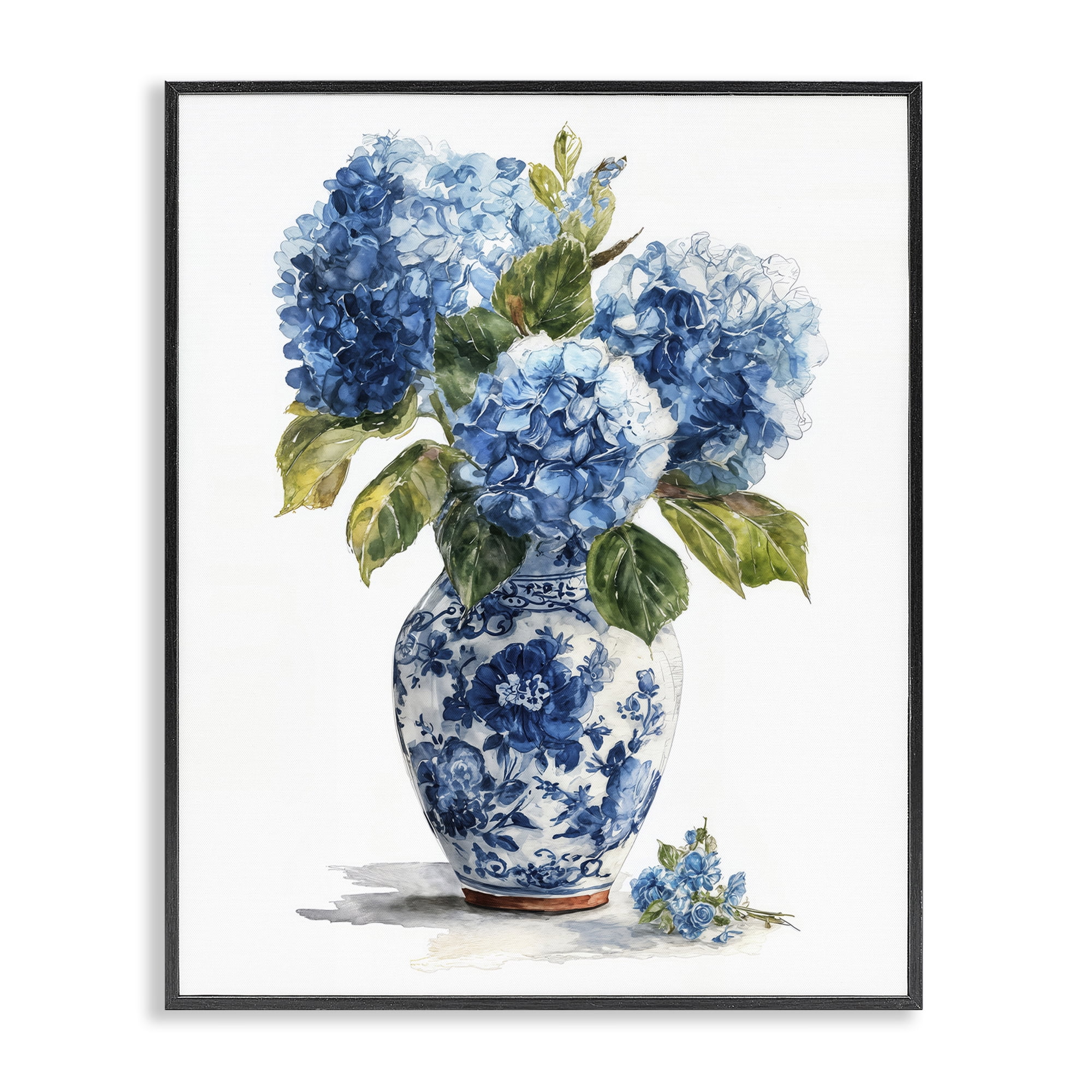 Stupell Industries Porcelain Vase with Hydrangea Bouquet Black Framed Giclee Art, design by Imagine It Images