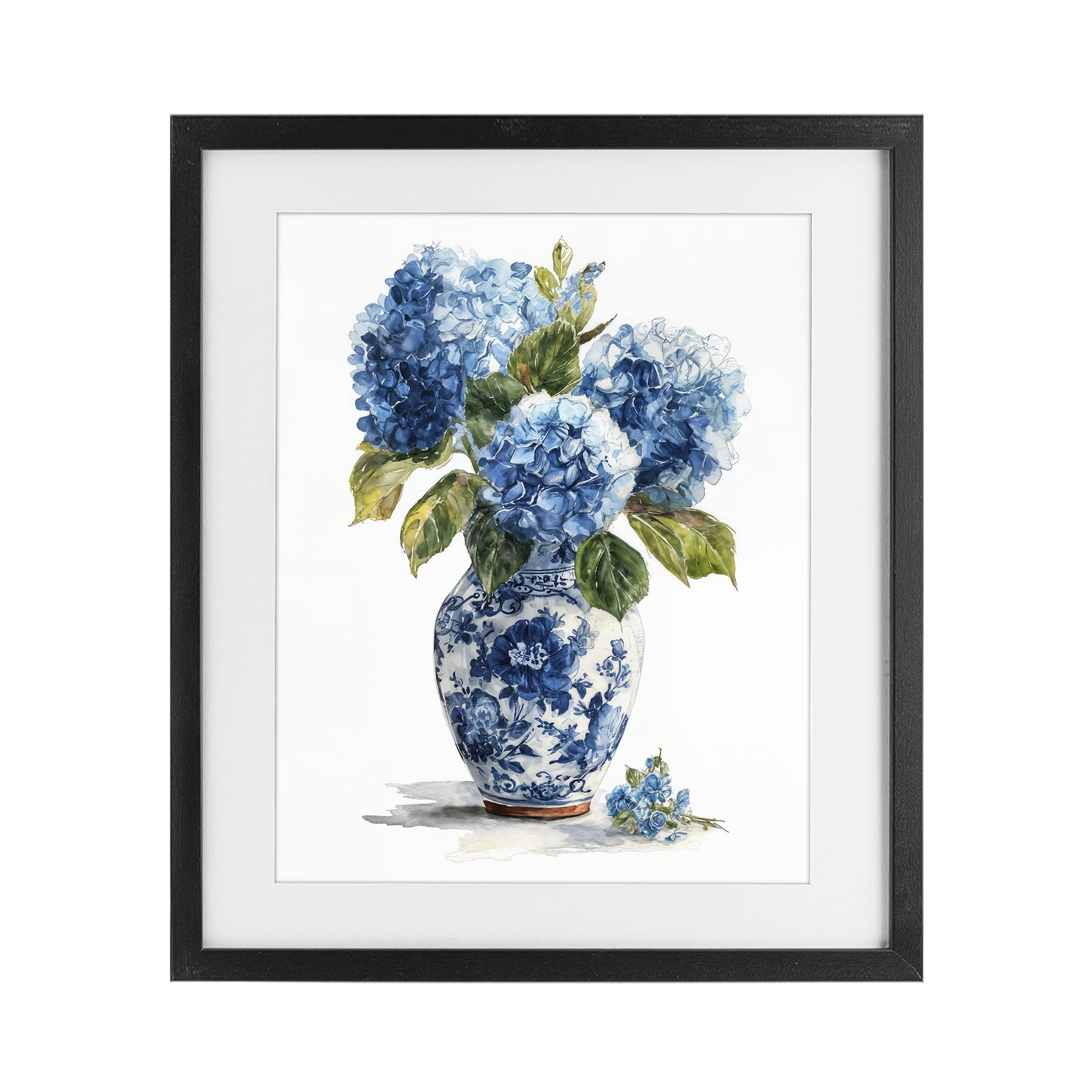 Stupell Industries Porcelain Vase with Hydrangea Bouquet Black Framed Print Under Glass, design by Imagine It Images