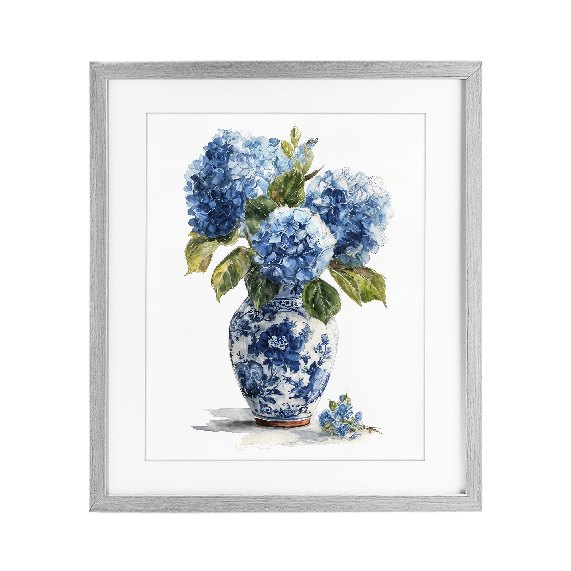 Stupell Industries Porcelain Vase with Hydrangea Bouquet Gray Framed Print Under Glass, design by Imagine It Images