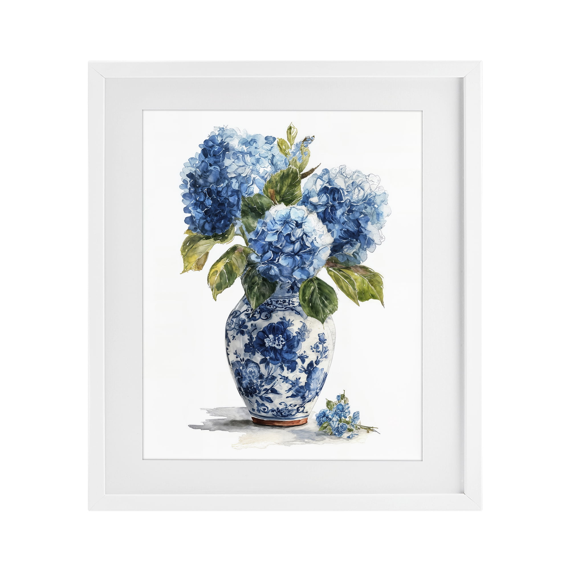 Stupell Industries Porcelain Vase with Hydrangea Bouquet White Framed Print Under Glass, design by Imagine It Images