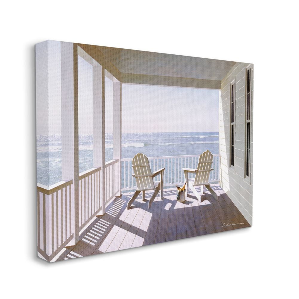 Coastal Landscape Canvas Art with White Porch Chairs