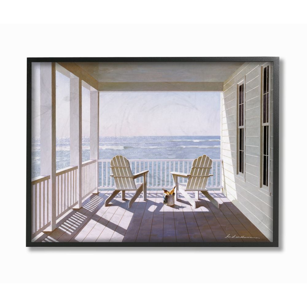 Stupell Industries Porch Chairs Overlooking the Tide Realistic Painting Designed by Zhen-Huan Lu