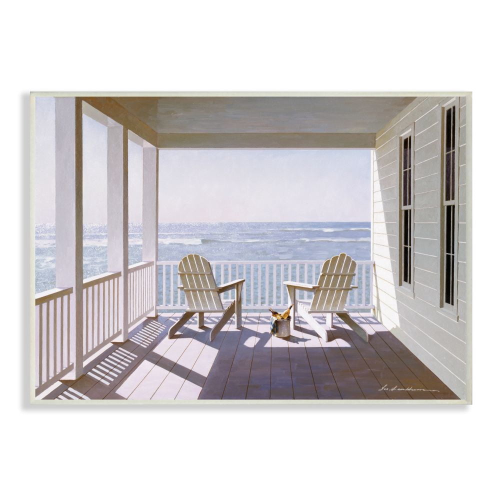 Stupell Industries Porch Chairs Overlooking the Tide Realistic Painting Designed by Zhen-Huan Lu