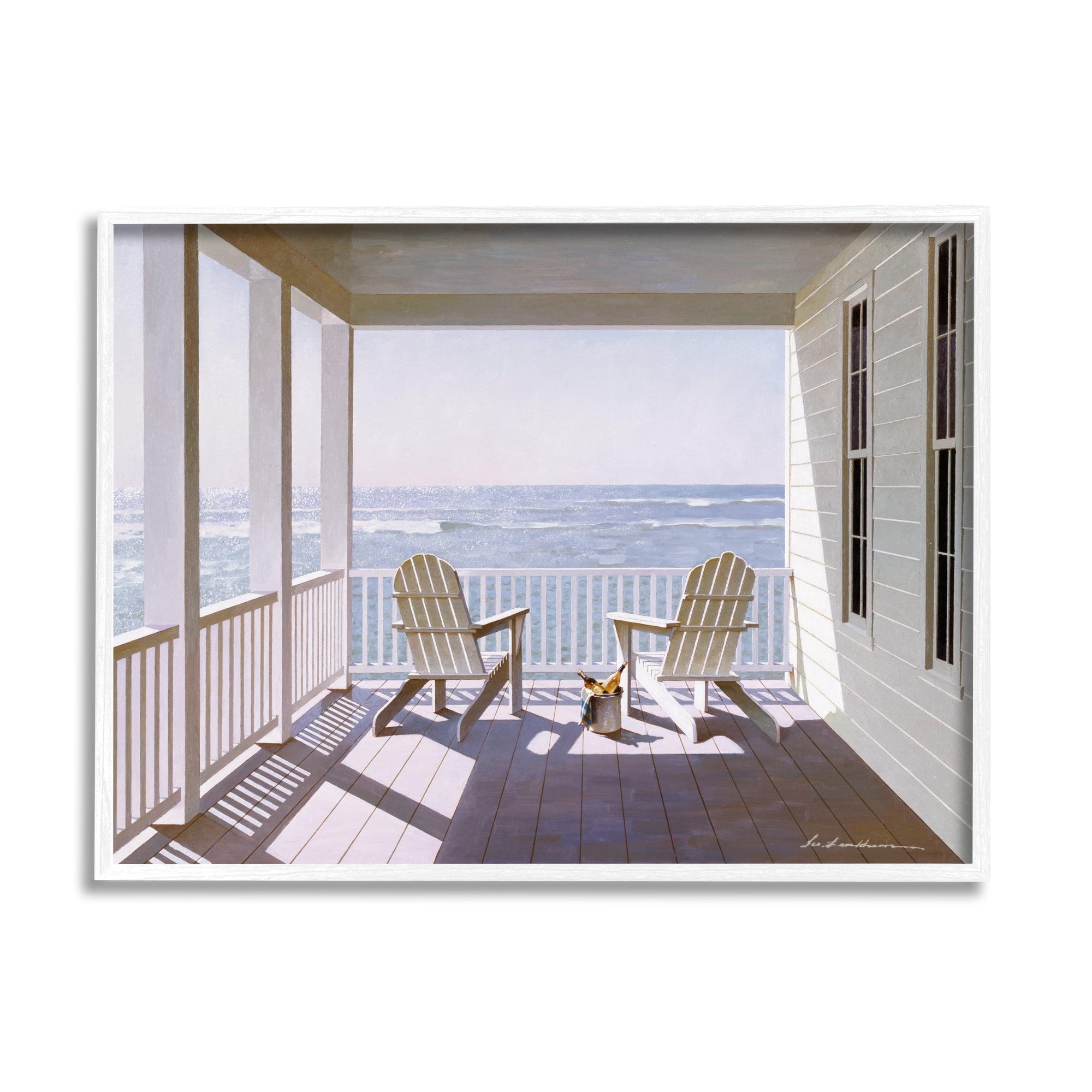 Stupell Industries Porch Chairs Overlooking the Tide Realistic Painting Framed Art Print Wall Art, 30x24, By Zhen-Huan Lu