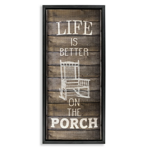 Stupell Industries Porch Life Country Rustic Inspirational Painting Black Floater Framed Canvas Art Print Wall Art, 11 x 25