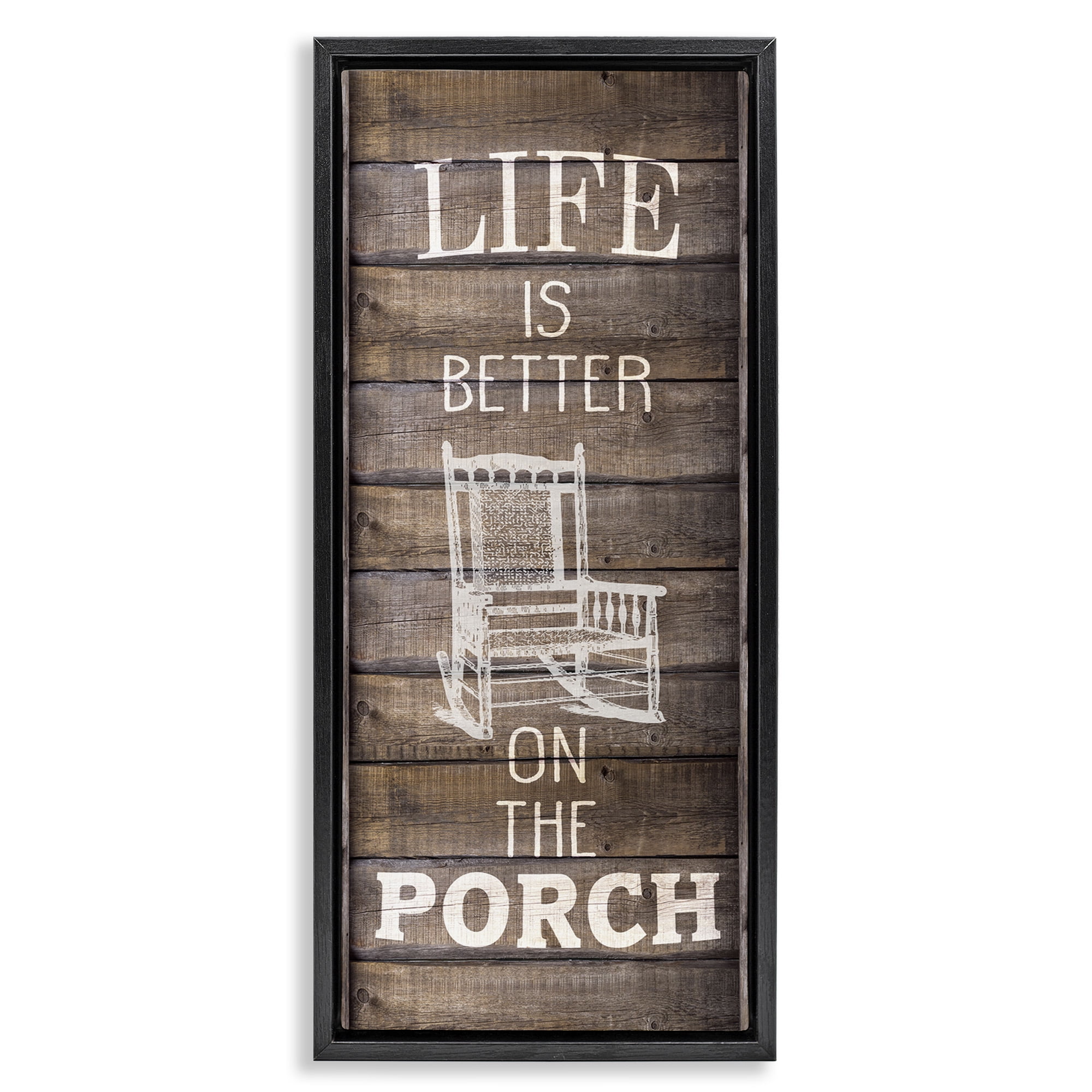 Stupell Industries Porch Life Country Rustic Inspirational Painting Black Floater Framed Canvas Art Print Wall Art, 15 x 31