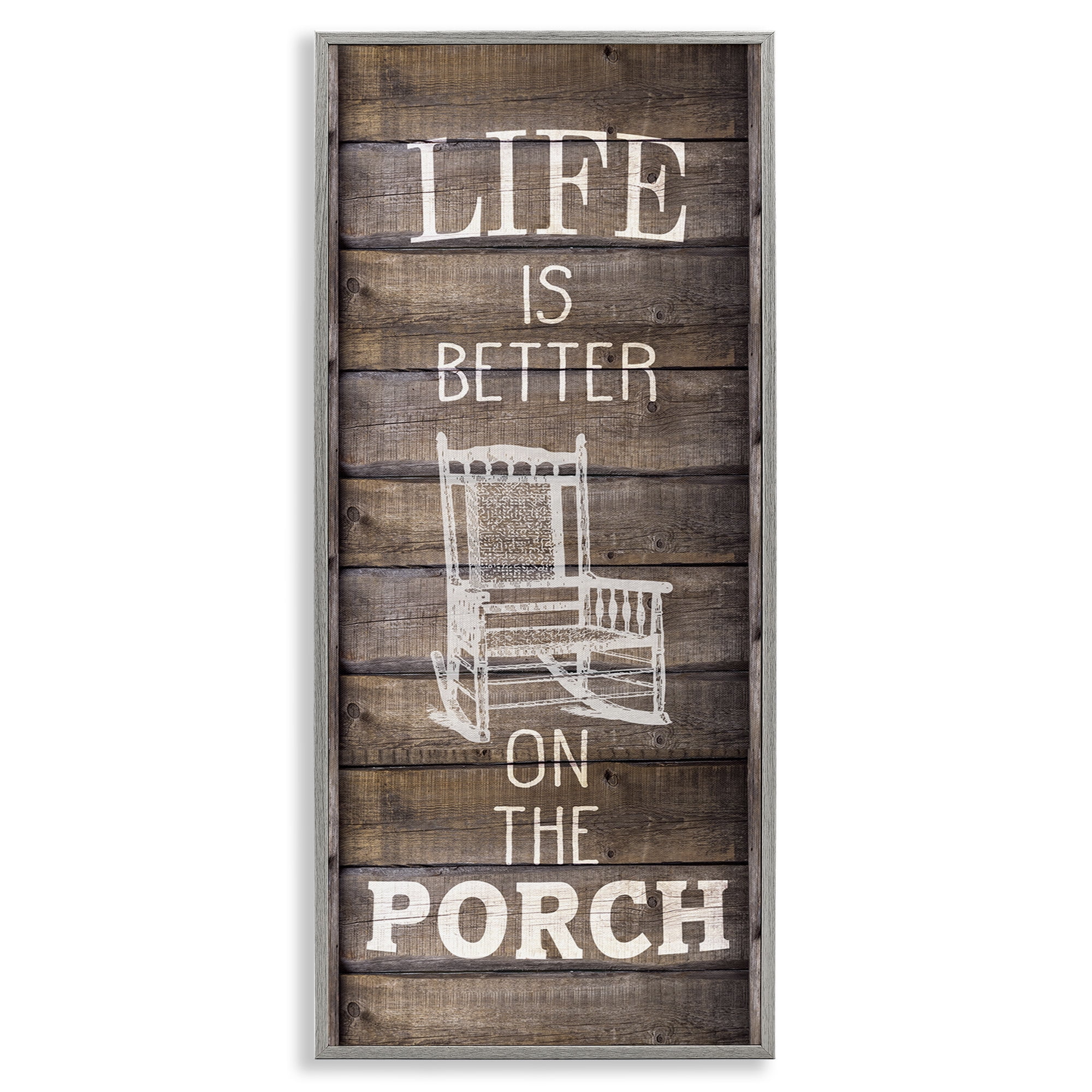 Stupell Industries Porch Life Country Rustic Inspirational Painting Gray Framed Art Print Wall Art, 10 x 24