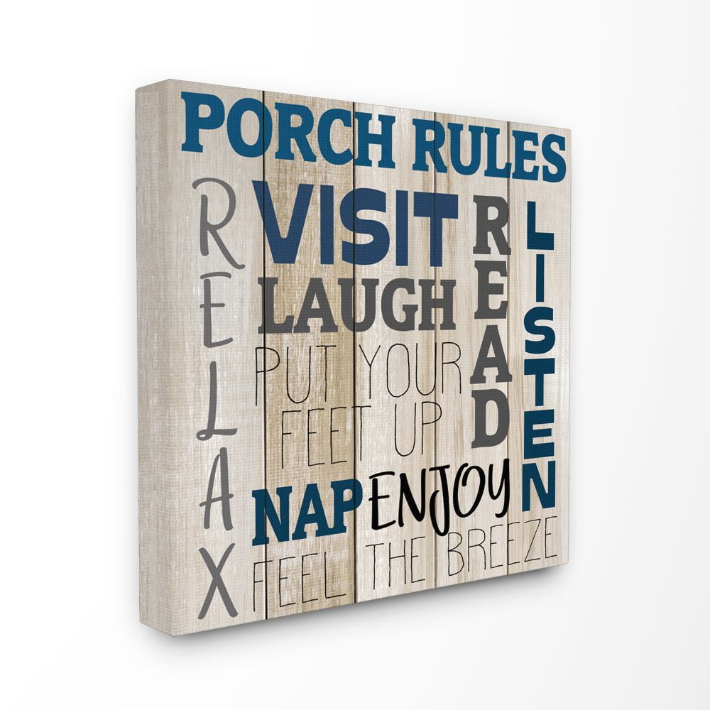 Stupell Industries Porch Rules Country Home Wood Textured Word Design Canvas Wall Art by Kimberly Allen