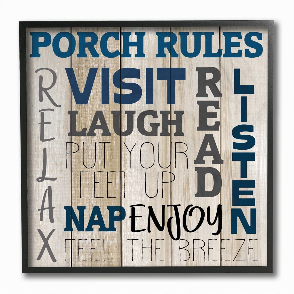 Stupell Industries Porch Rules Country Home Wood Textured Word Design Framed Giclee Texturized Art by Kimberly Allen