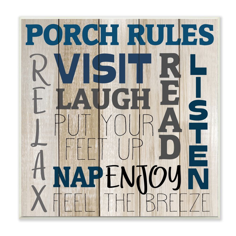 Stupell Industries Porch Rules Country Home Wood Textured Word Design Wall Plaque Art by Kimberly Allen