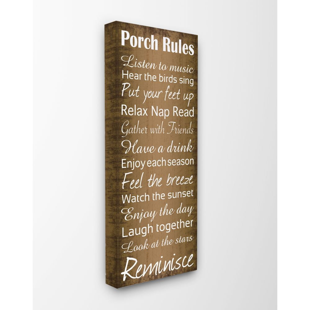Stupell Industries Porch Rules Country Landscape Wood Textured Word Design Canvas Wall Art by Lauren Gibbons