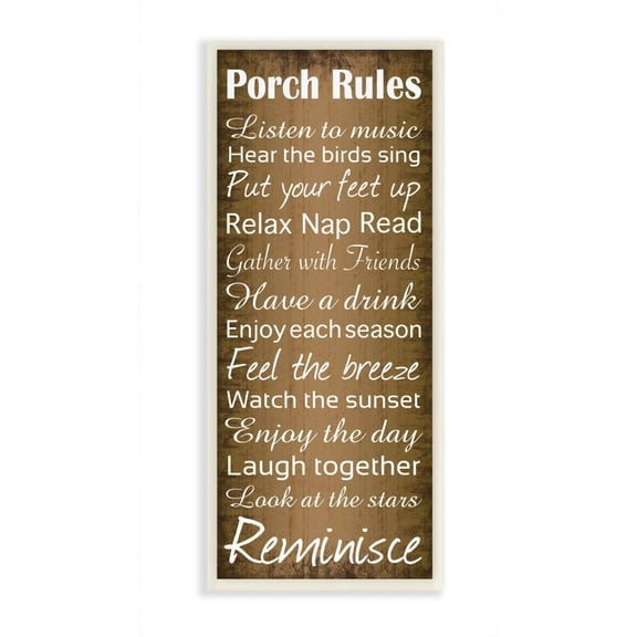Stupell Industries Porch Rules Country Landscape Wood Textured Word Design Wall Plaque Art by Lauren Gibbons