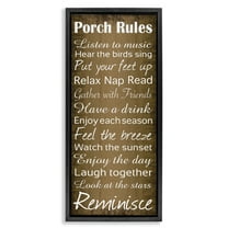 Stupell Industries Porch Rules Country Rustic Typography Painting Black Floater Framed Canvas Art Print Wall Art, 11 x 25
