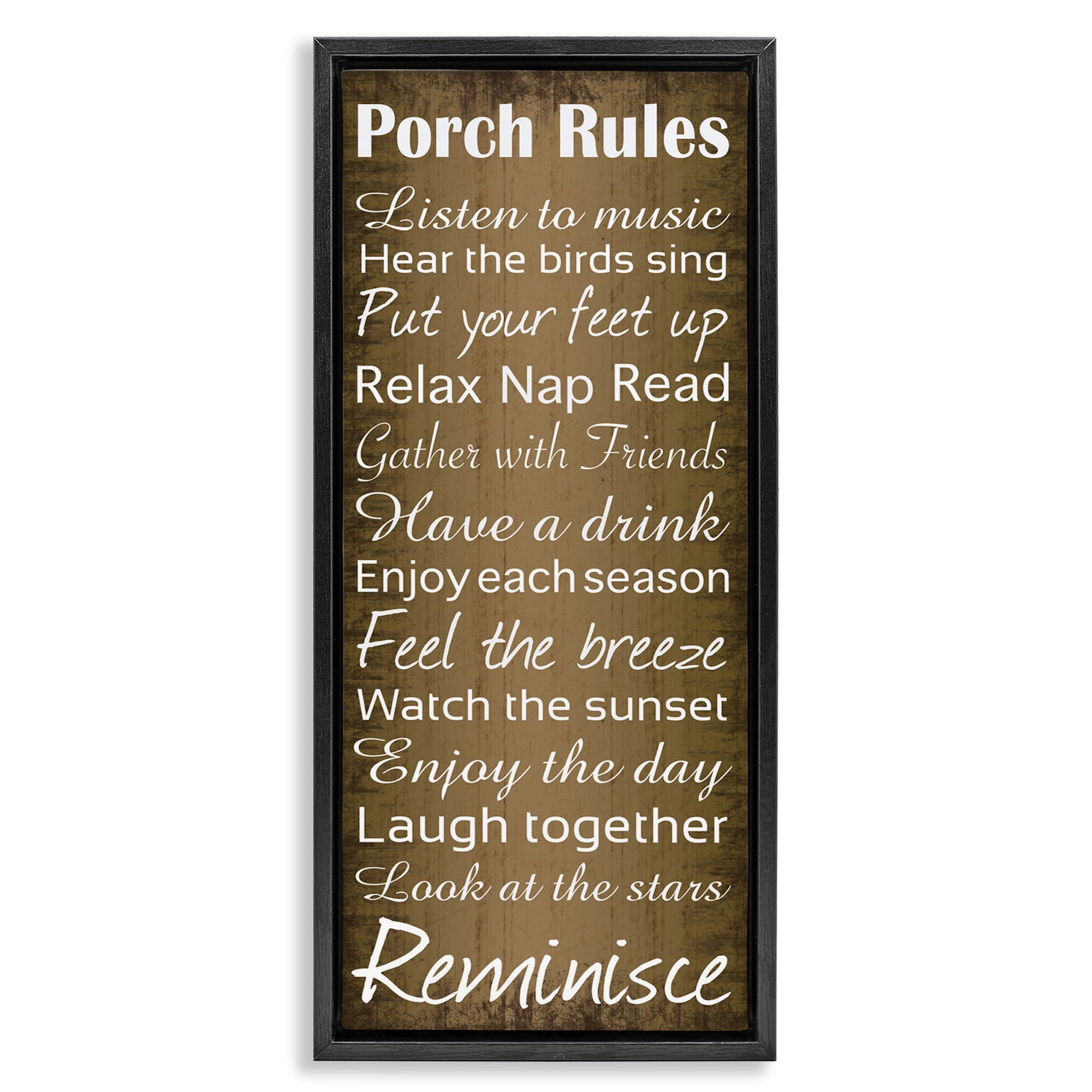 Stupell Industries Porch Rules Country Rustic Typography Painting Black Floater Framed Canvas Art Print Wall Art, 15 x 31