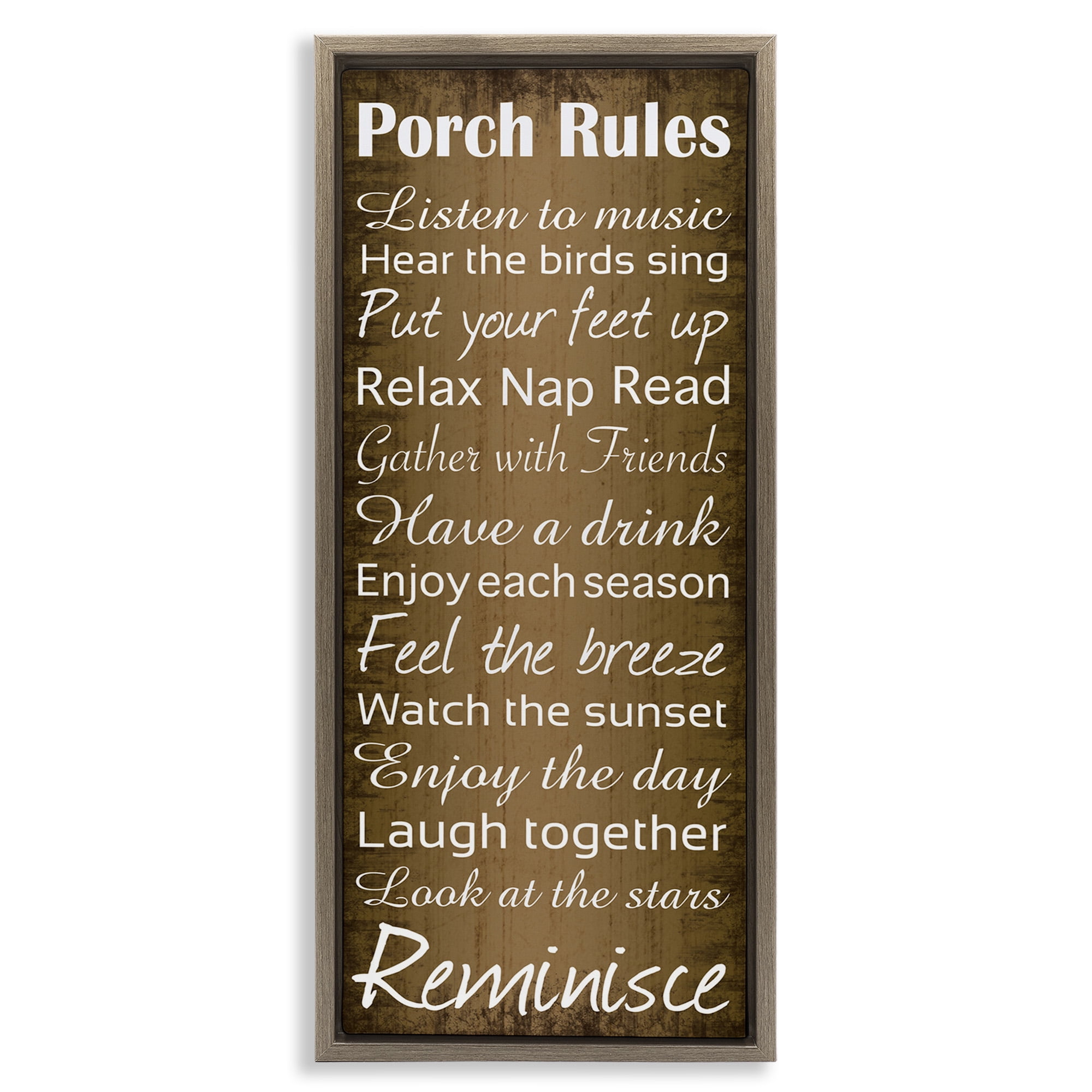 Stupell Industries Porch Rules Country Rustic Typography Painting Brown Floater Framed Canvas Art Print Wall Art, 15 x 31