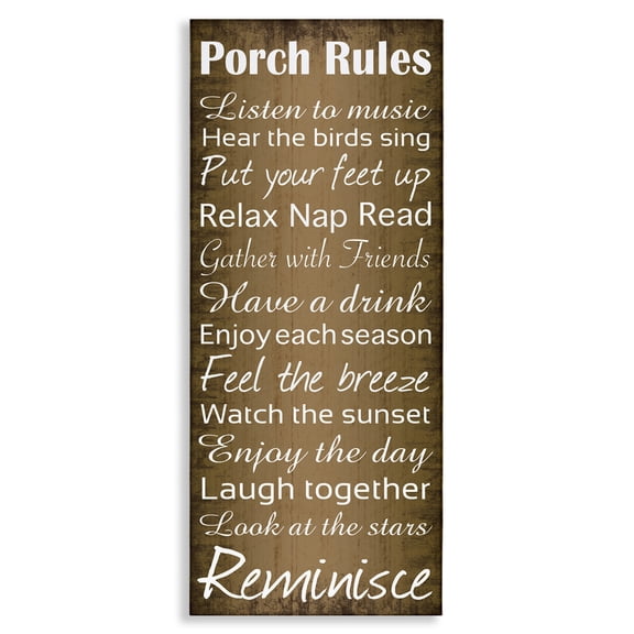 Stupell Industries Porch Rules Country Rustic Typography Painting Gallery Wrapped Canvas Art Print Wall Art, 17 x 40
