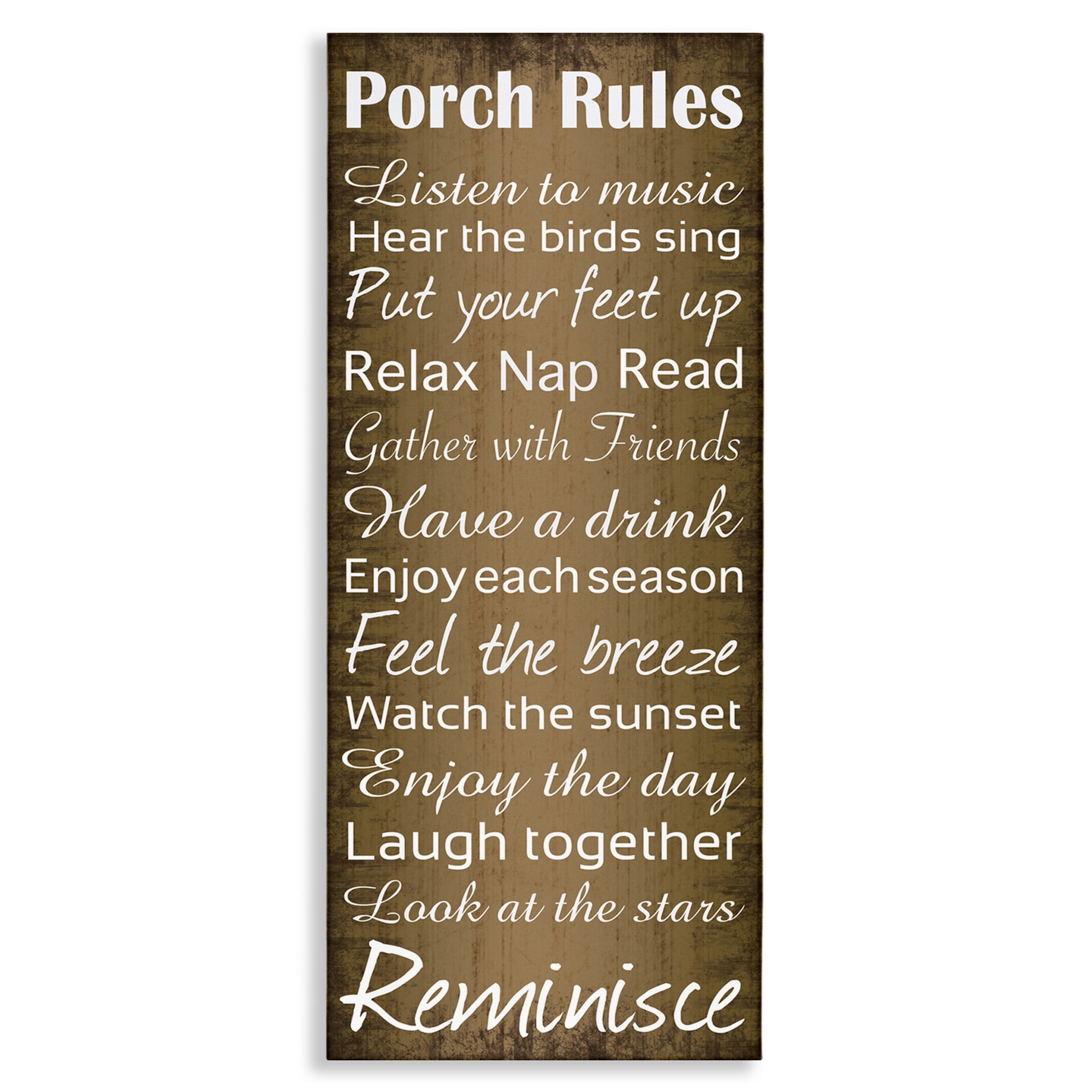 Stupell Industries Porch Rules Country Rustic Typography Painting Gallery Wrapped Canvas Art Print Wall Art, 20 x 48