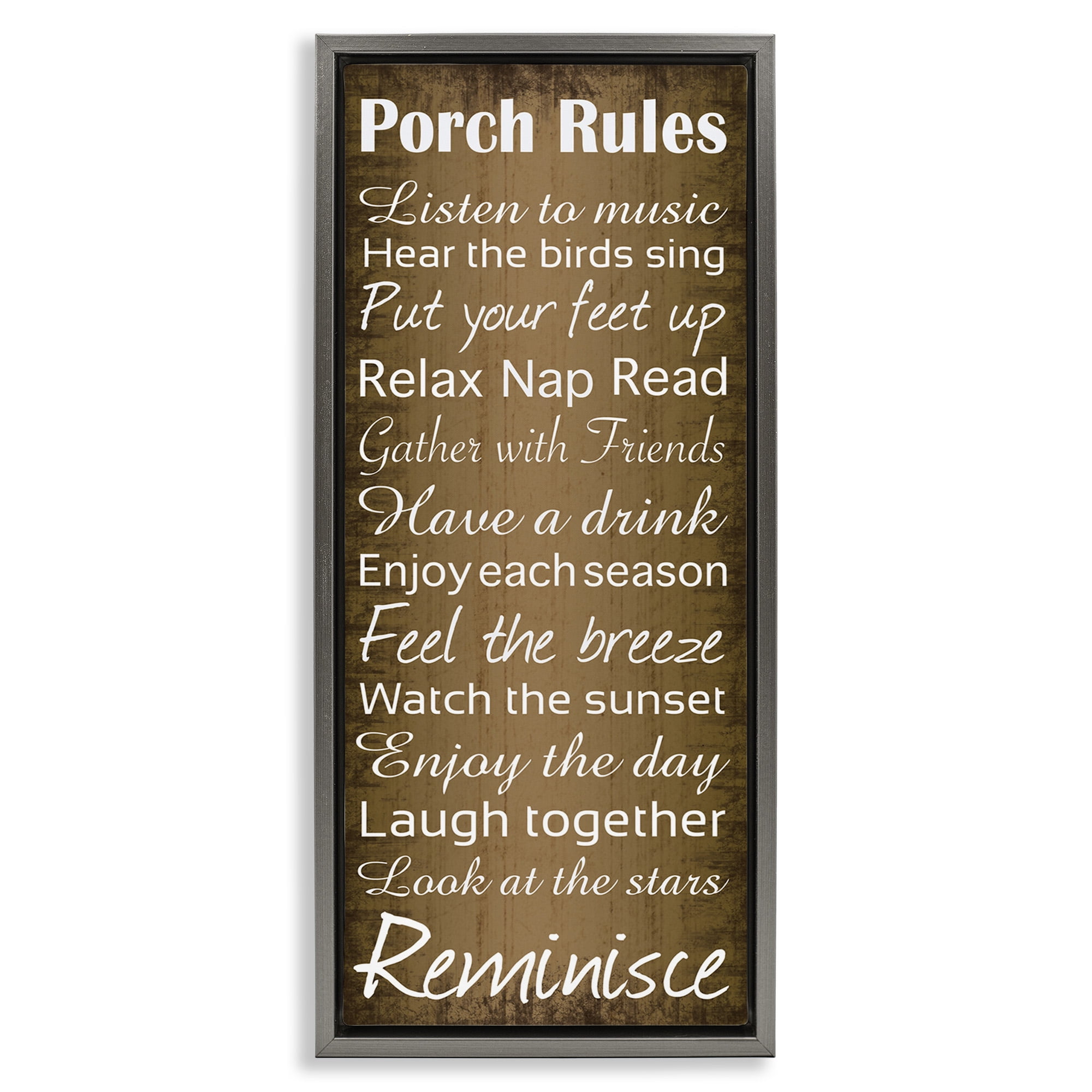 Stupell Industries Porch Rules Country Rustic Typography Painting Gray Floater Framed Canvas Art Print Wall Art, 15 x 31