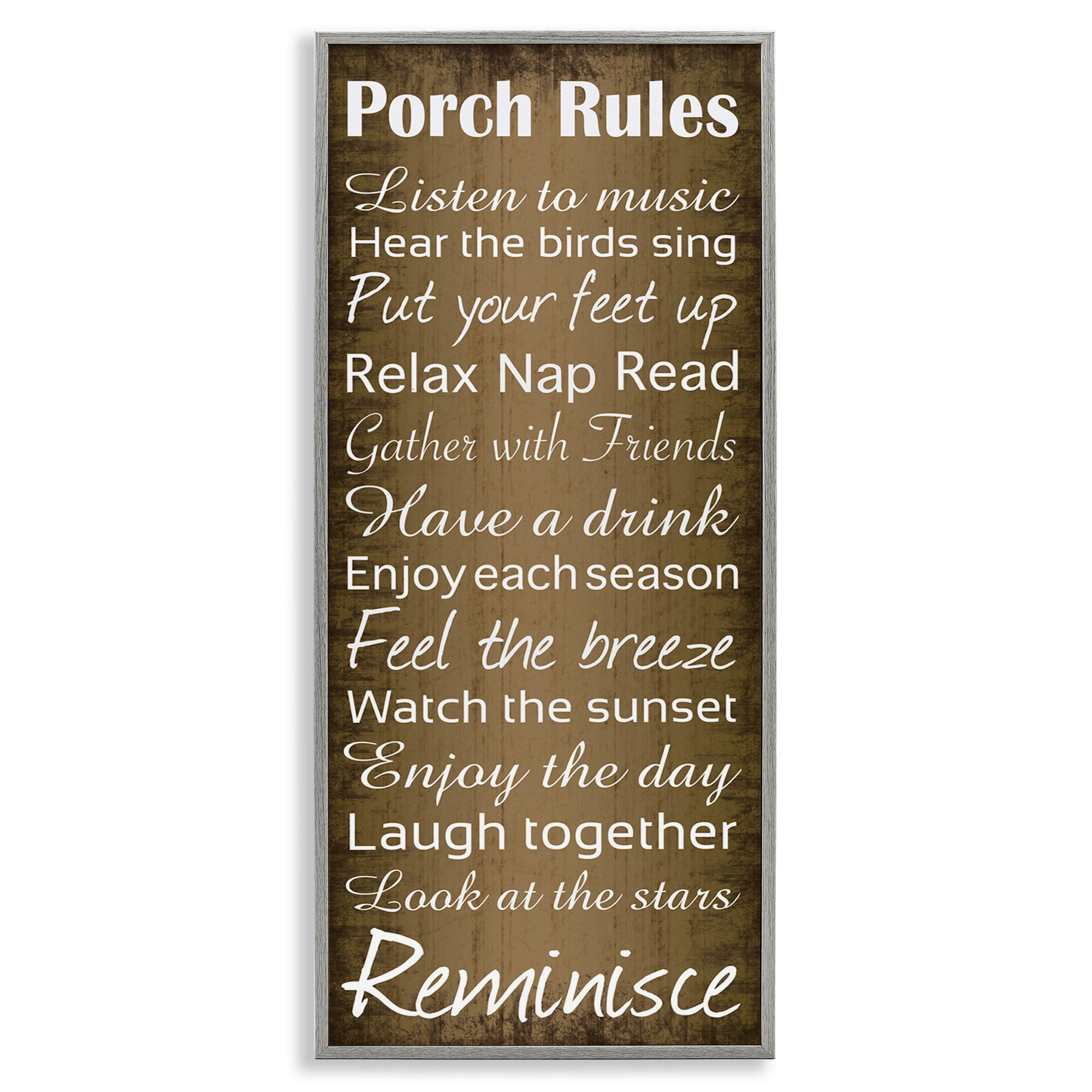 Stupell Industries Porch Rules Country Rustic Typography Painting Gray Framed Art Print Wall Art, 10 x 24