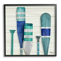 Stupell Industries Port Oars Blue Green Striped Patterns Graphic Art Black Framed Art Print Wall Art, Design by Paul Brent