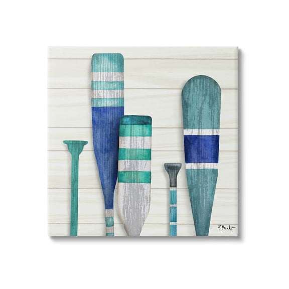 Stupell Industries Port Oars Blue Green Striped Patterns Graphic Art Gallery Wrapped Canvas Print Wall Art, Design by Paul Brent