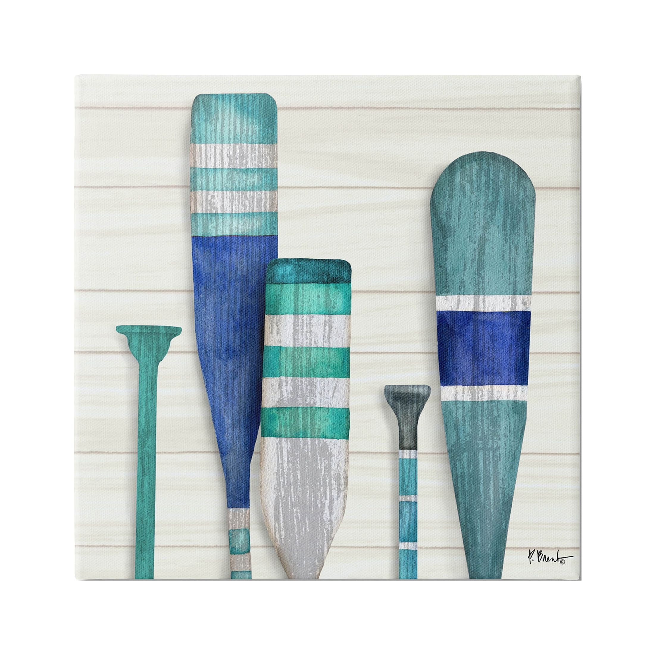 Stupell Industries Port Oars Blue Green Striped Patterns Graphic Art Gallery Wrapped Canvas Print Wall Art, Design by Paul Brent