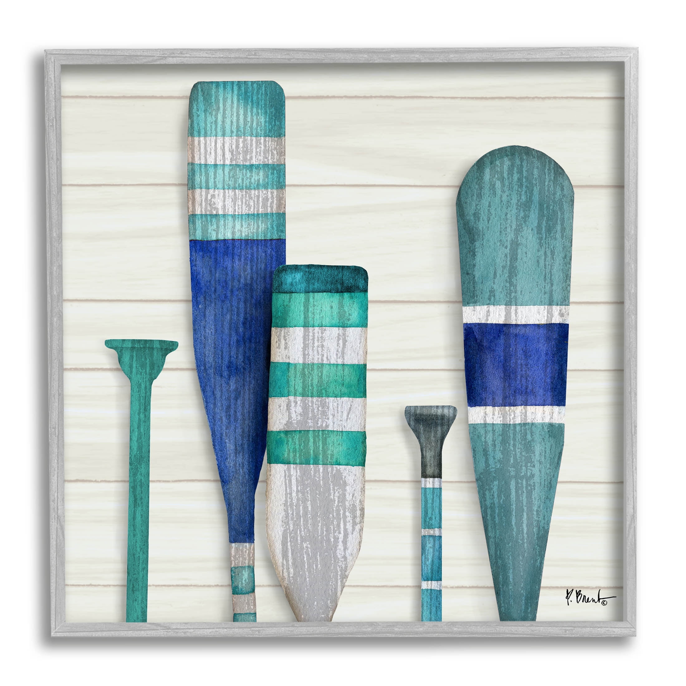 Stupell Industries Port Oars Blue Green Striped Patterns Graphic Art Gray Framed Art Print Wall Art, Design by Paul Brent