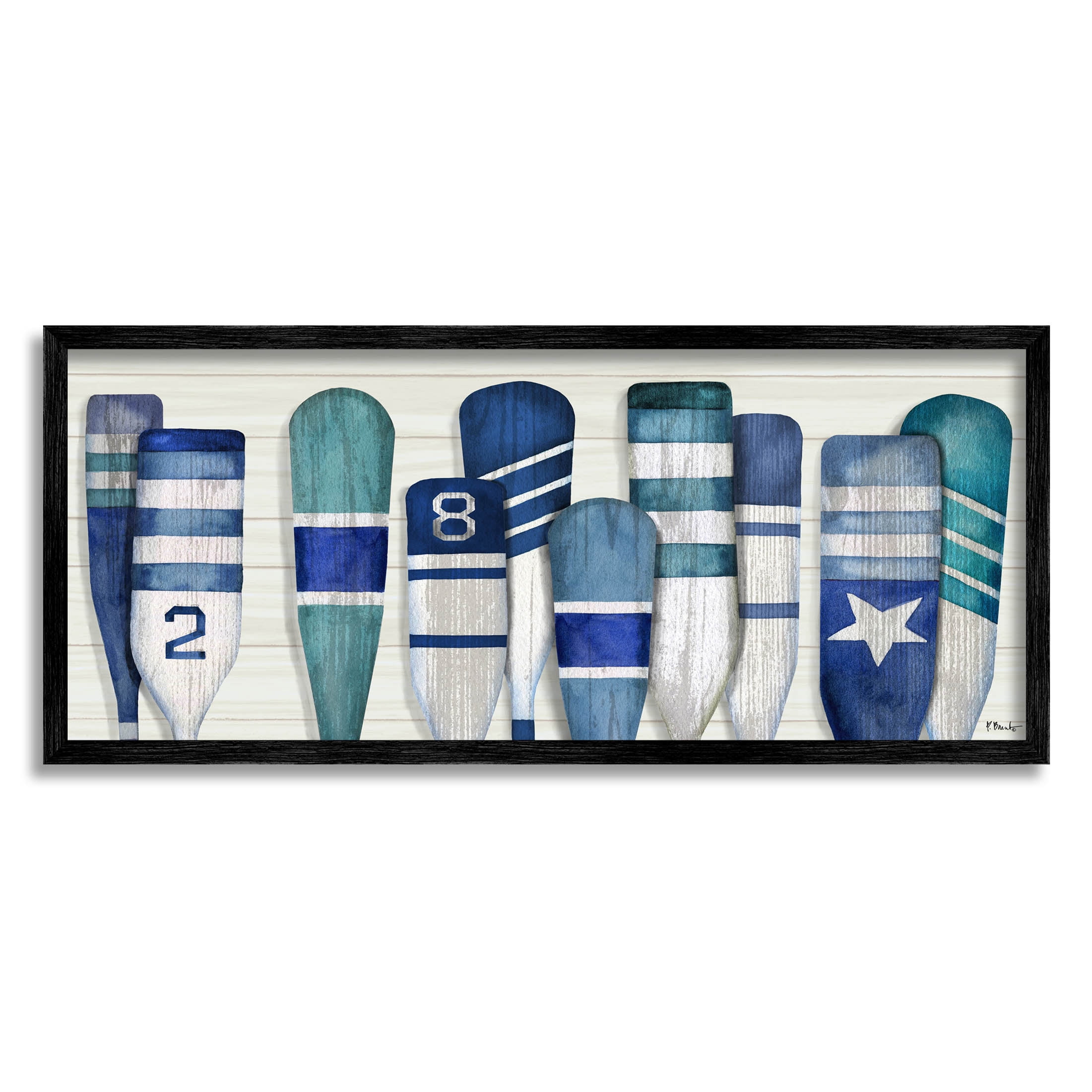 Stupell Industries Port Oars Nautical Blue Patterns Graphic Art Black Framed Art Print Wall Art, Design by Paul Brent