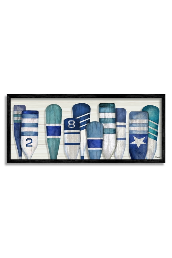 Industries Port Oars Nautical Blue Patterns Graphic Art Black Framed Art Print Wall Art, Design by Paul Brent