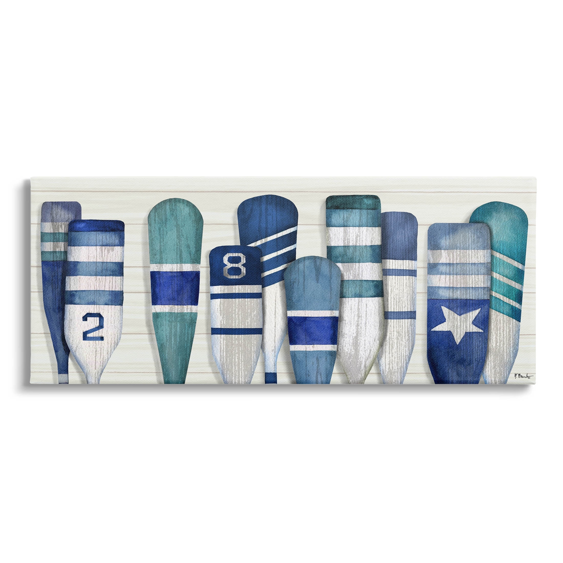 Stupell Industries Port Oars Nautical Blue Patterns Graphic Art Gallery Wrapped Canvas Print Wall Art, Design by Paul Brent