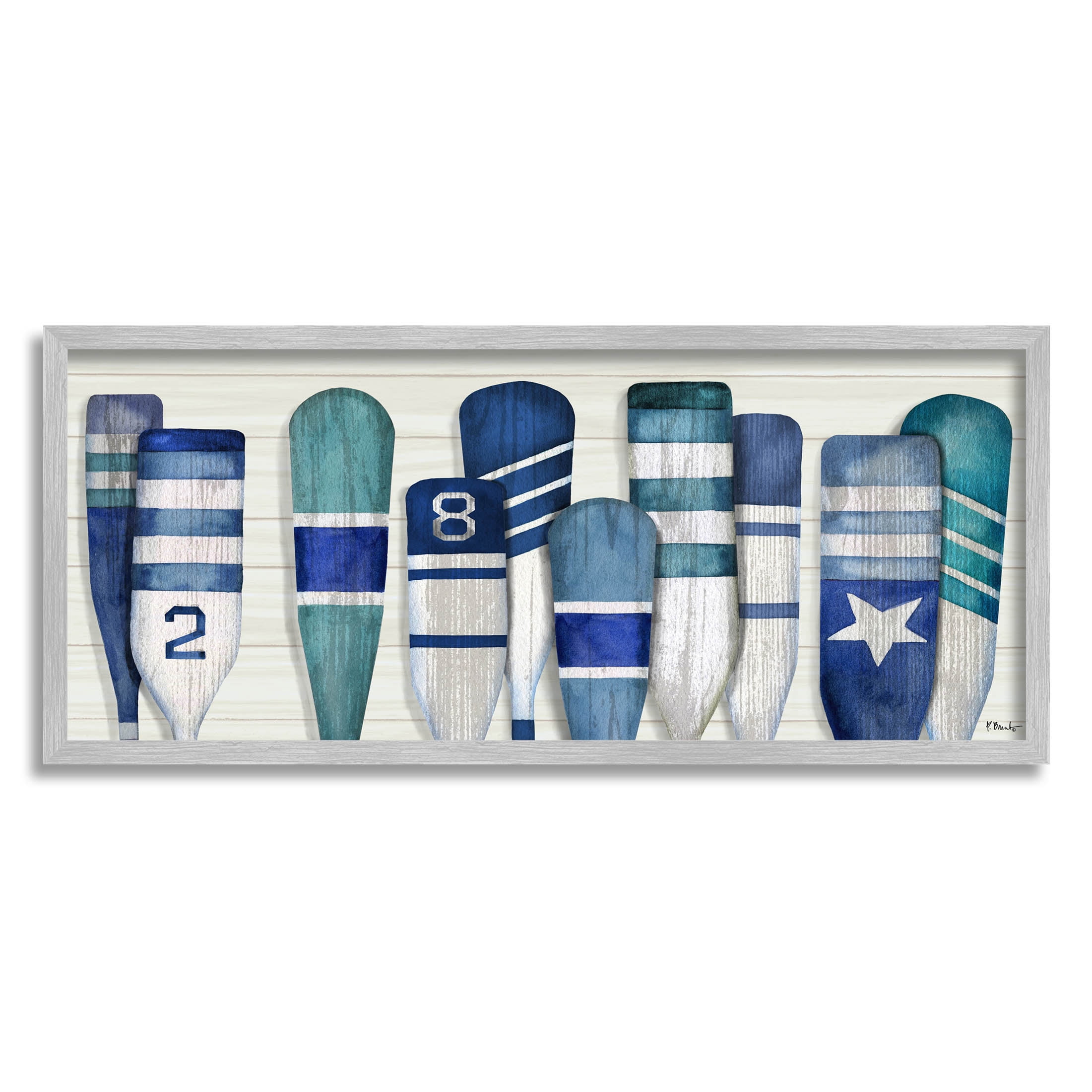 Stupell Industries Port Oars Nautical Blue Patterns Graphic Art Gray Framed Art Print Wall Art, Design by Paul Brent