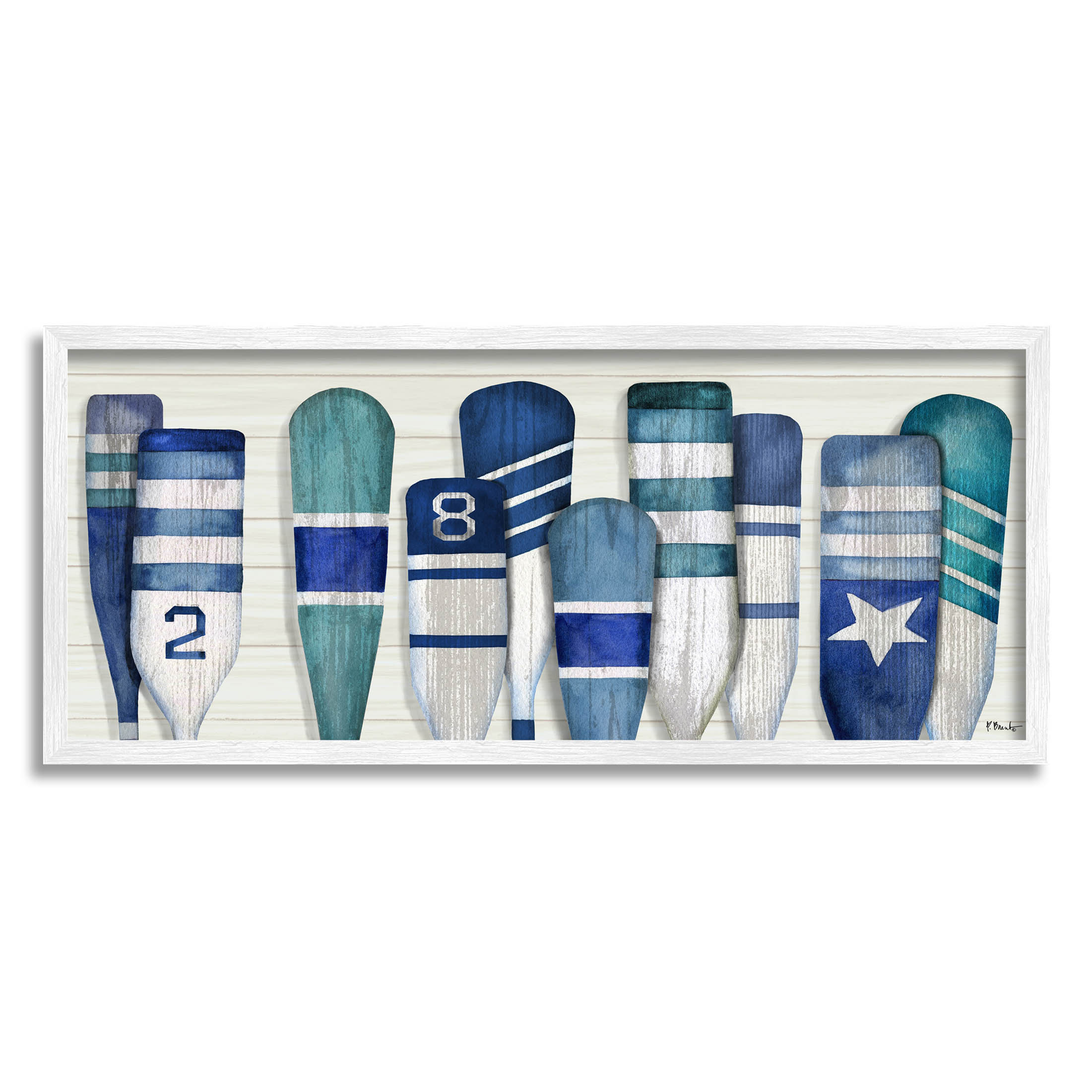 Stupell Industries Port Oars Nautical Blue Patterns Graphic Art White Framed Art Print Wall Art, Design by Paul Brent