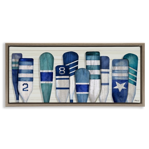 Stupell Industries Rustic Lodge Port Oars Nautical Blue Patterns Brown Floating Frame Canvas Art, 31 x 14, by Paul Brent