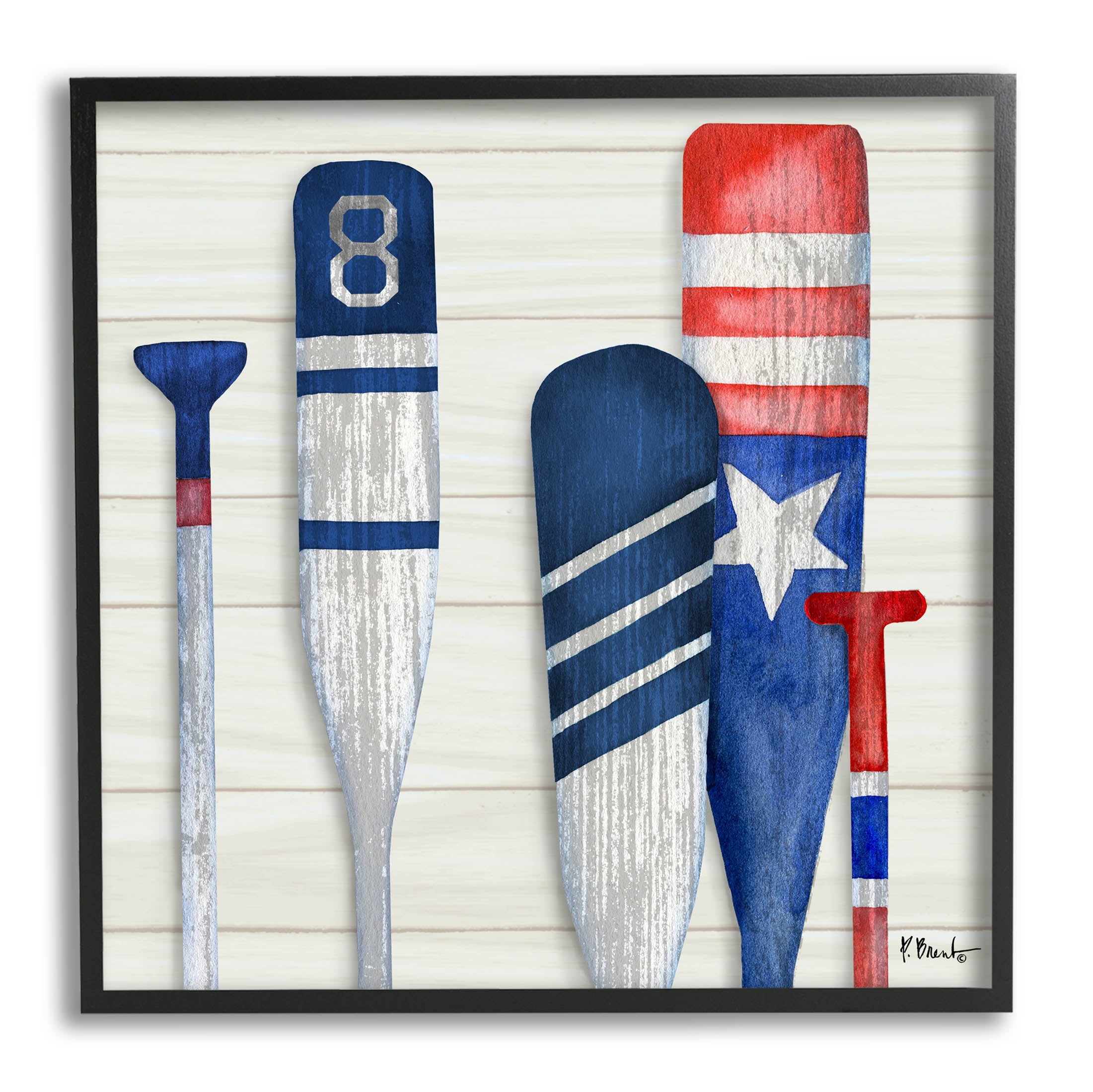 Stupell Industries Port Oars Rustic Americana Patterns Graphic Art Black Framed Art Print Wall Art, Design by Paul Brent