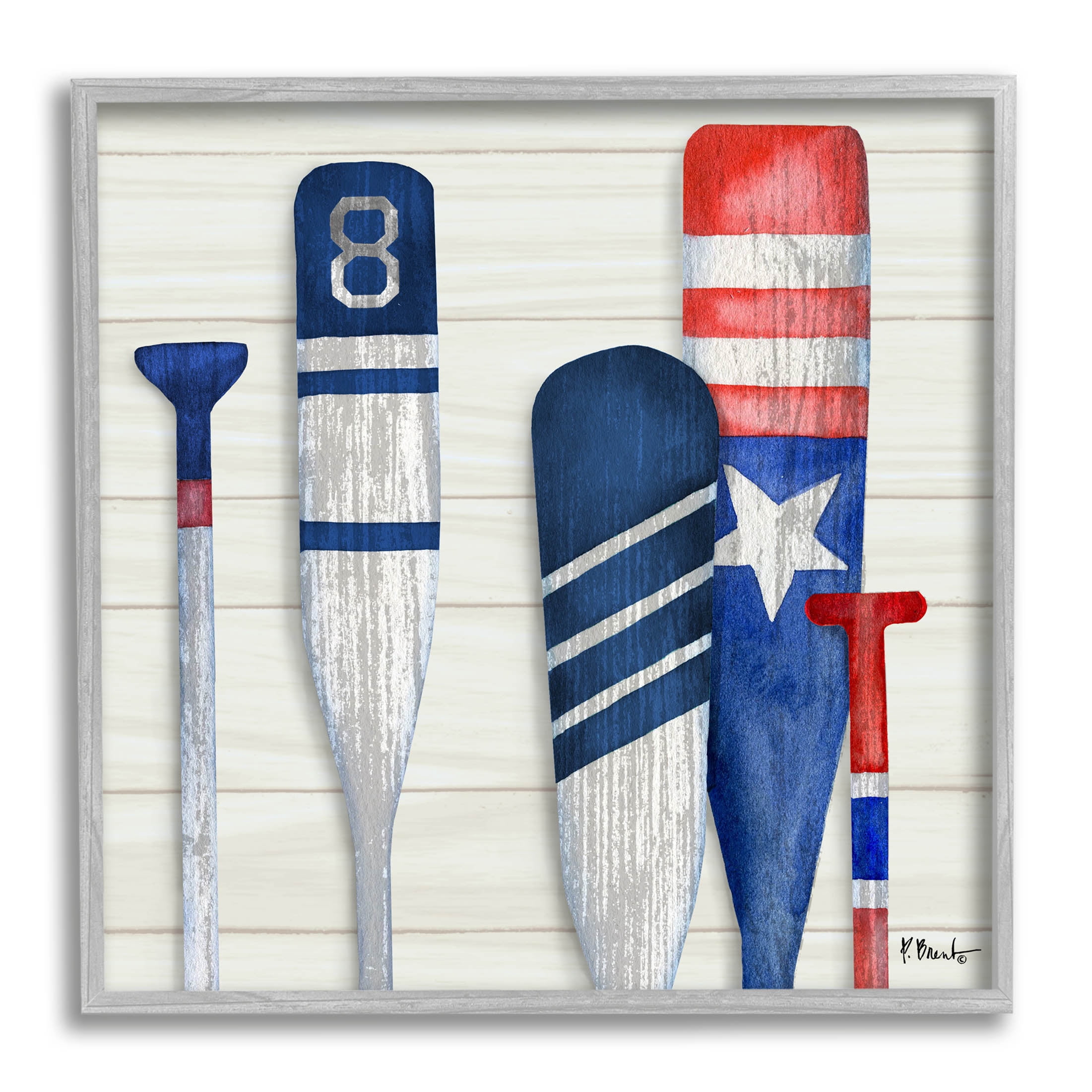 Stupell Industries Port Oars Rustic Americana Patterns Graphic Art Gray Framed Art Print Wall Art, Design by Paul Brent