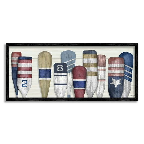 Stupell Industries Port Oars Vintage Americana Patterns Graphic Art Black Framed Art Print Wall Art, Design by Paul Brent