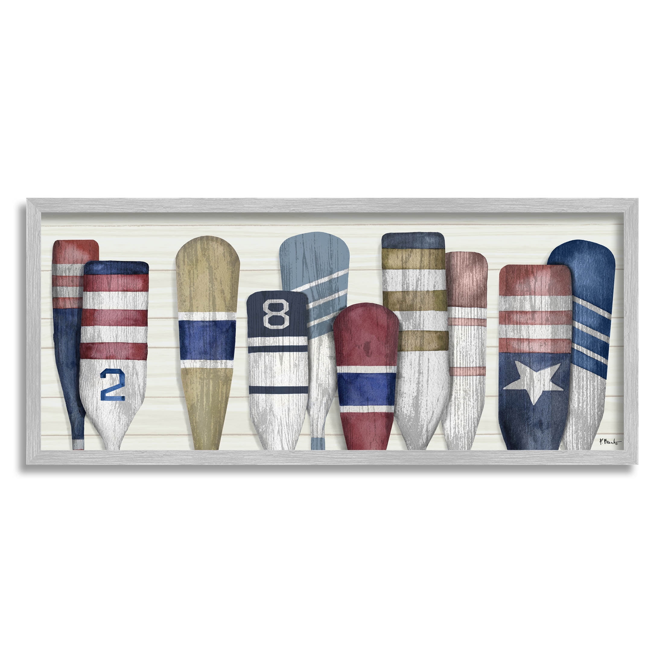 Stupell Industries Port Oars Vintage Americana Patterns Graphic Art Gray Framed Art Print Wall Art, Design by Paul Brent