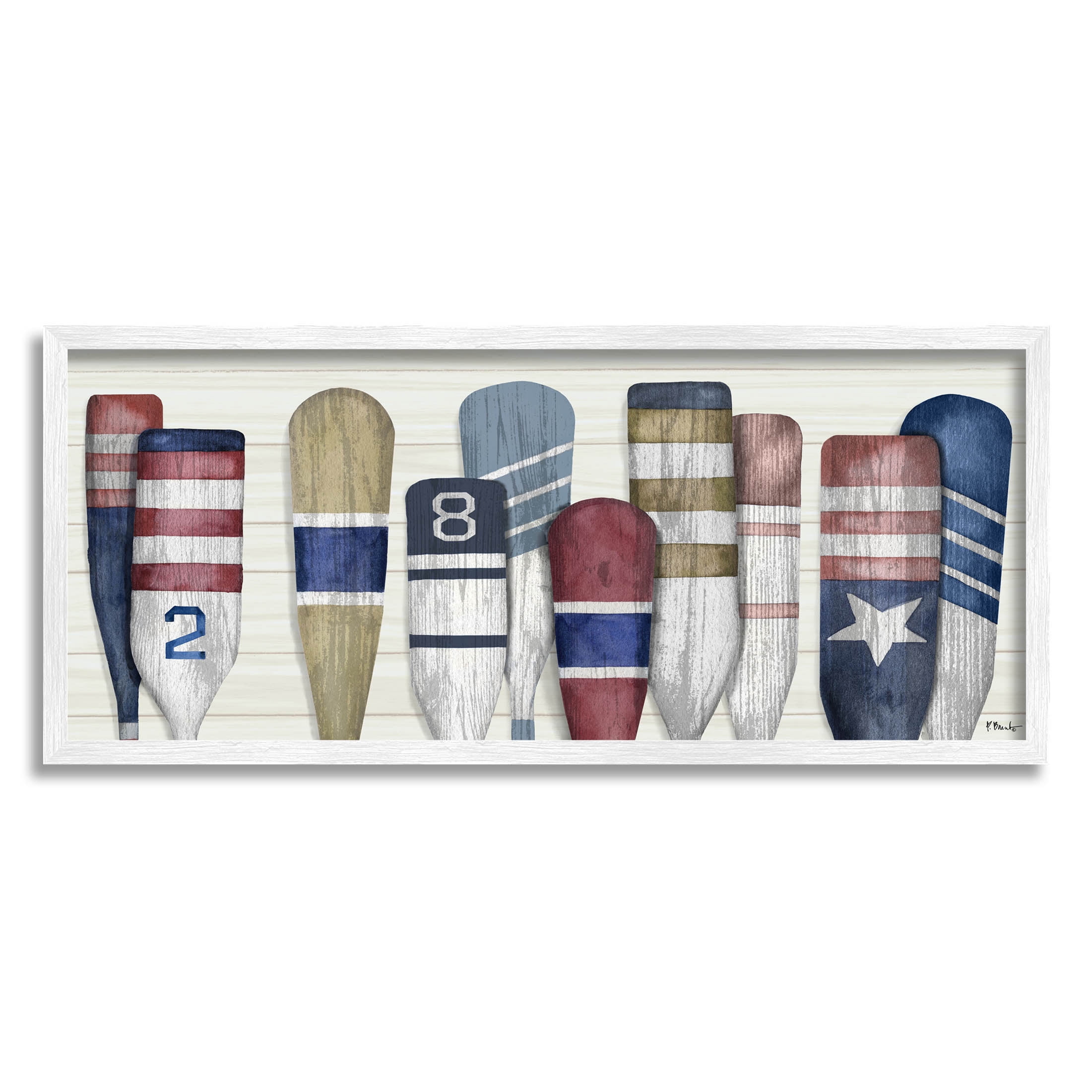 Stupell Industries Port Oars Vintage Americana Patterns Graphic Art White Framed Art Print Wall Art, Design by Paul Brent