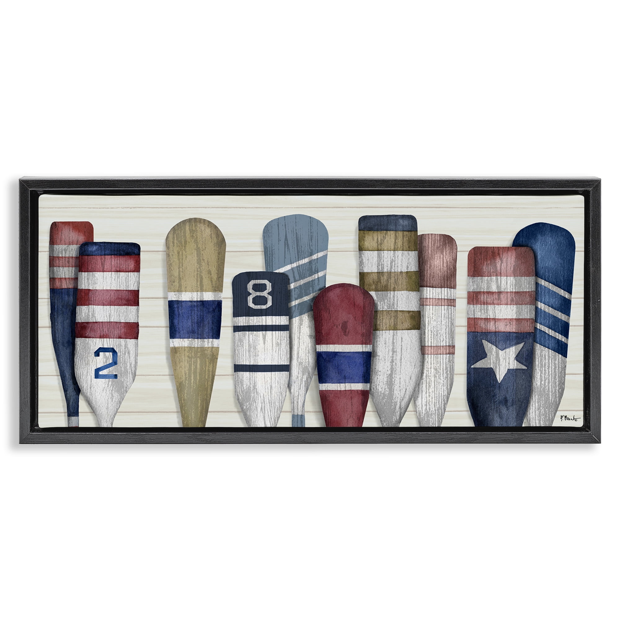 Stupell Industries Port Oars Vintage Americana Patterns Nature Painting Black Floater Framed Canvas Art Print Wall Art, 31 x 14
