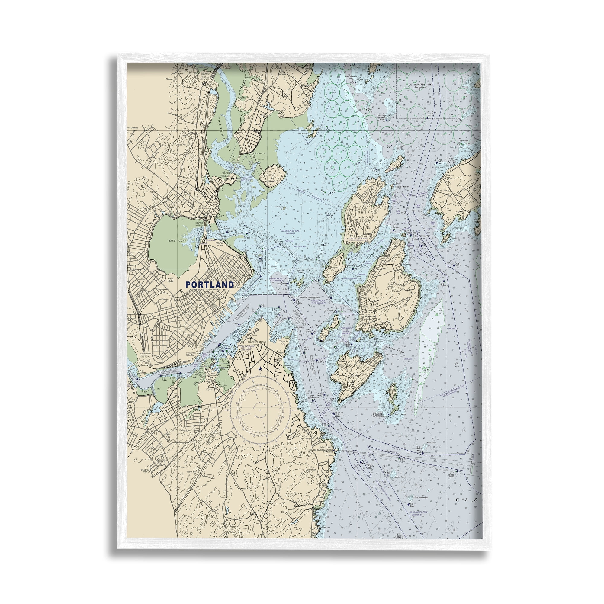 Stupell Industries Portland Coast Nautical Map Beige Blue Cartography, 24 x 30, Designed by Daphne Polselli