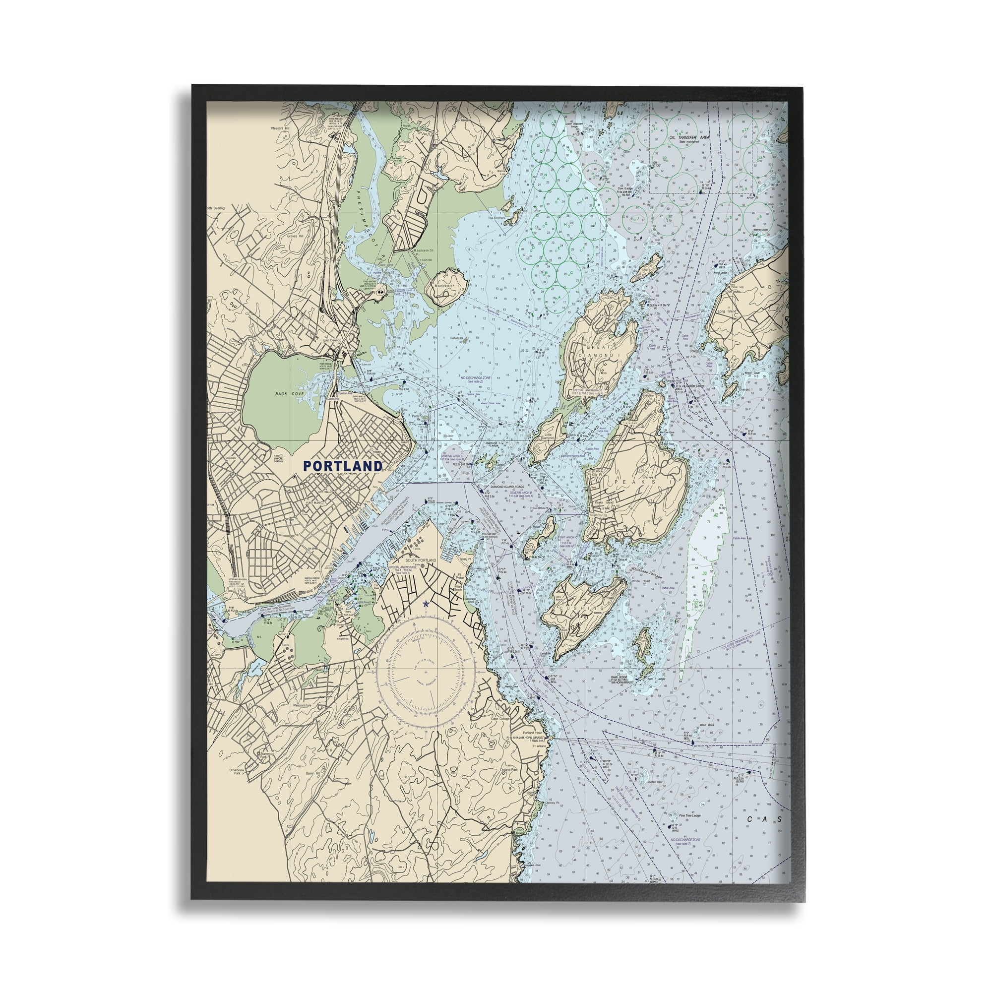 Stupell Industries Portland Coast Nautical Map Beige Blue Cartography, 24 x 30, Designed by Daphne Polselli