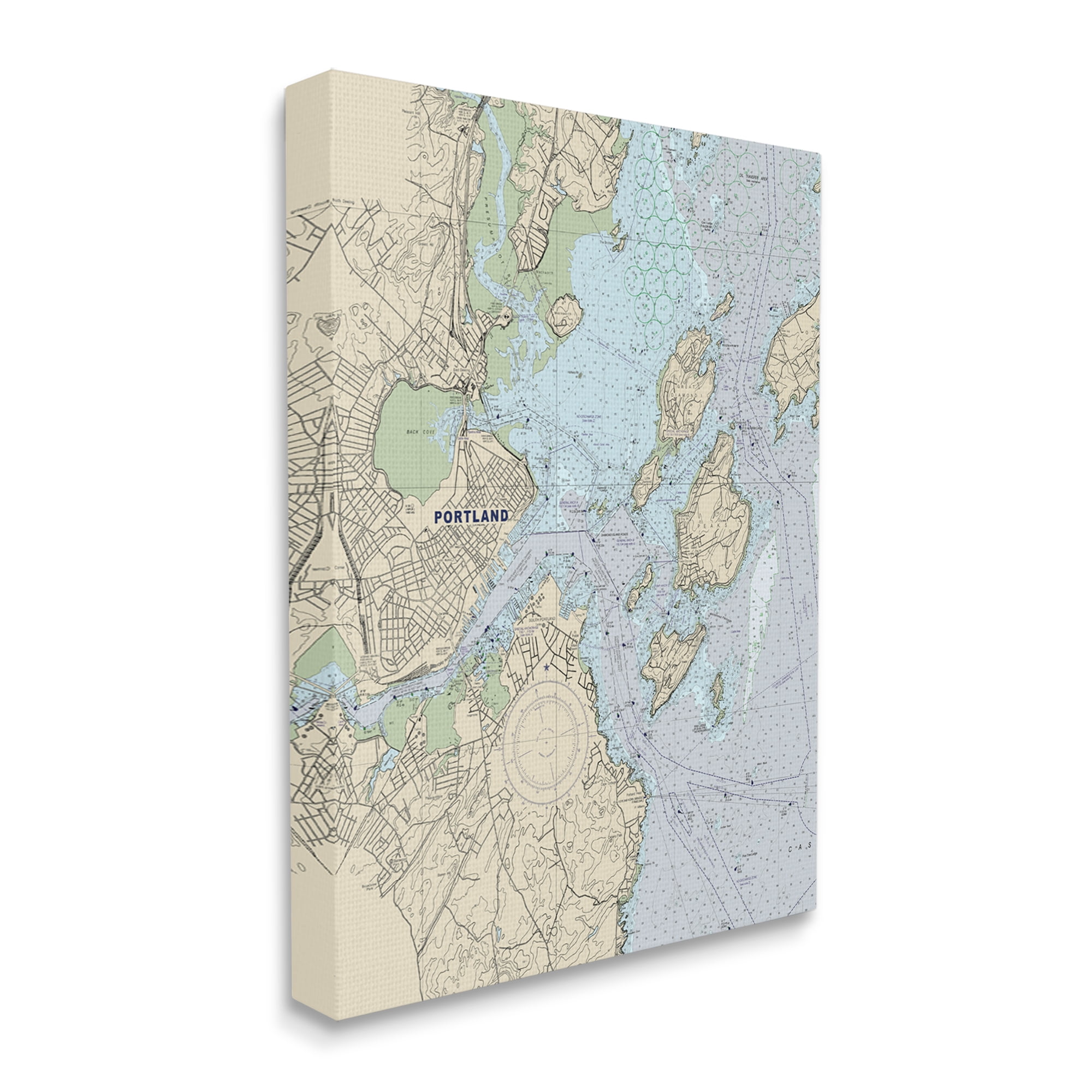 Stupell Industries Portland Coast Nautical Map Beige Blue Cartography, 30 x 40, Designed by Daphne Polselli