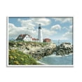thumbnail image 1 of Stupell Industries Portland Head Lighthouse Scene Grassy Ocean Side Peninsula with Sail Boat Graphic Art White Framed Art Print Wall Art, 24x30, by Alan Giana & Company, 1 of 7