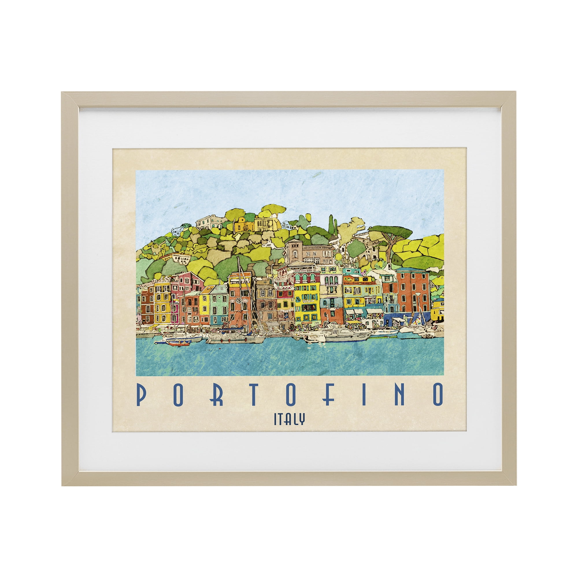 Stupell Industries Portofino Architecture Poster Birch Framed Print Under Glass, design by Ynon Mabat