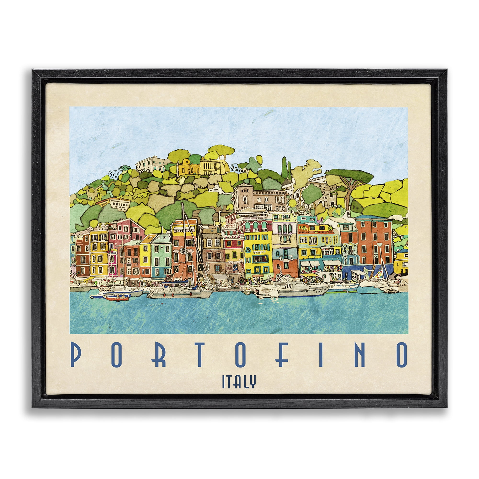 Stupell Industries Portofino Architecture Poster Black Framed Floater Canvas Wall Art, design by Ynon Mabat