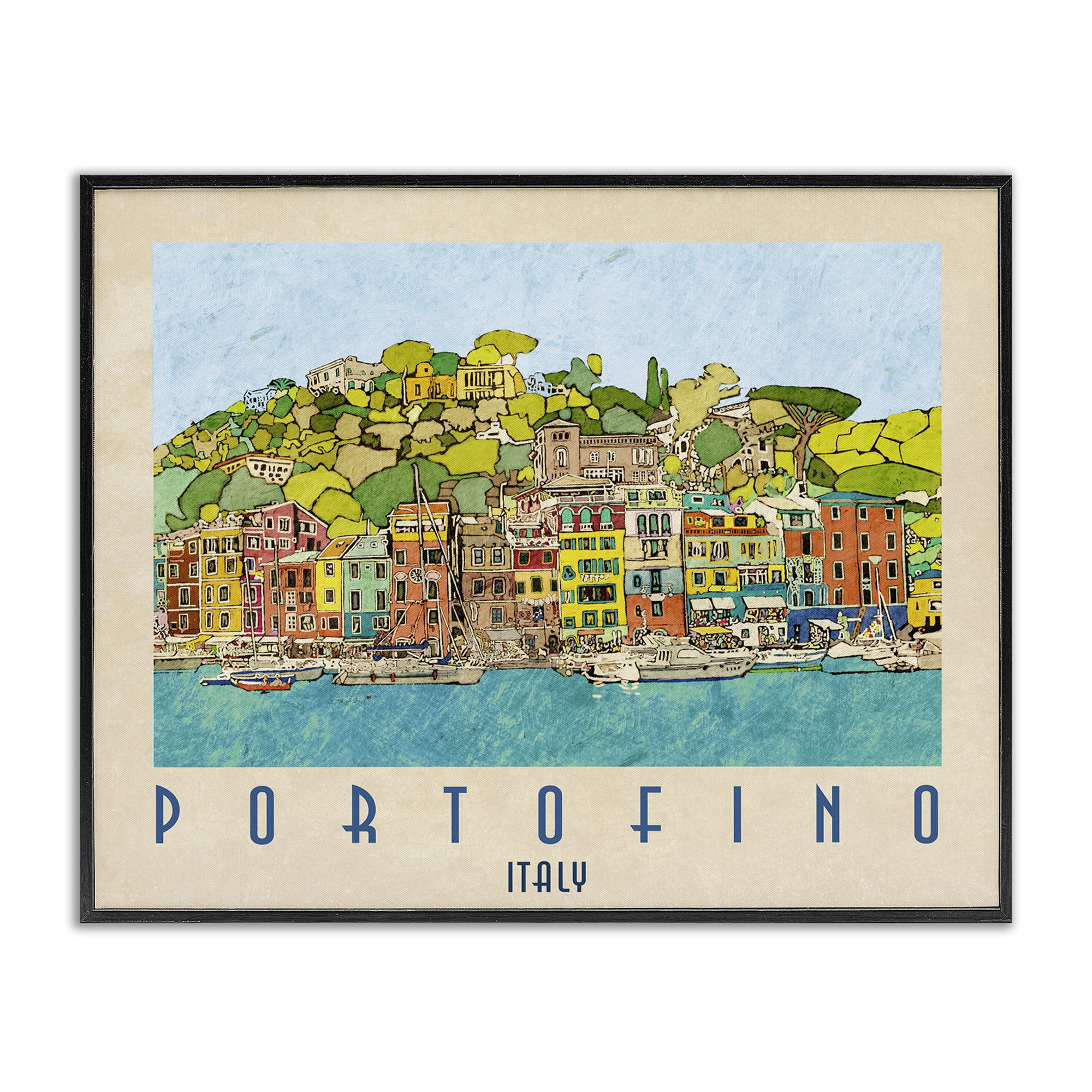 Stupell Industries Portofino Architecture Poster Black Framed Giclee Art, design by Ynon Mabat
